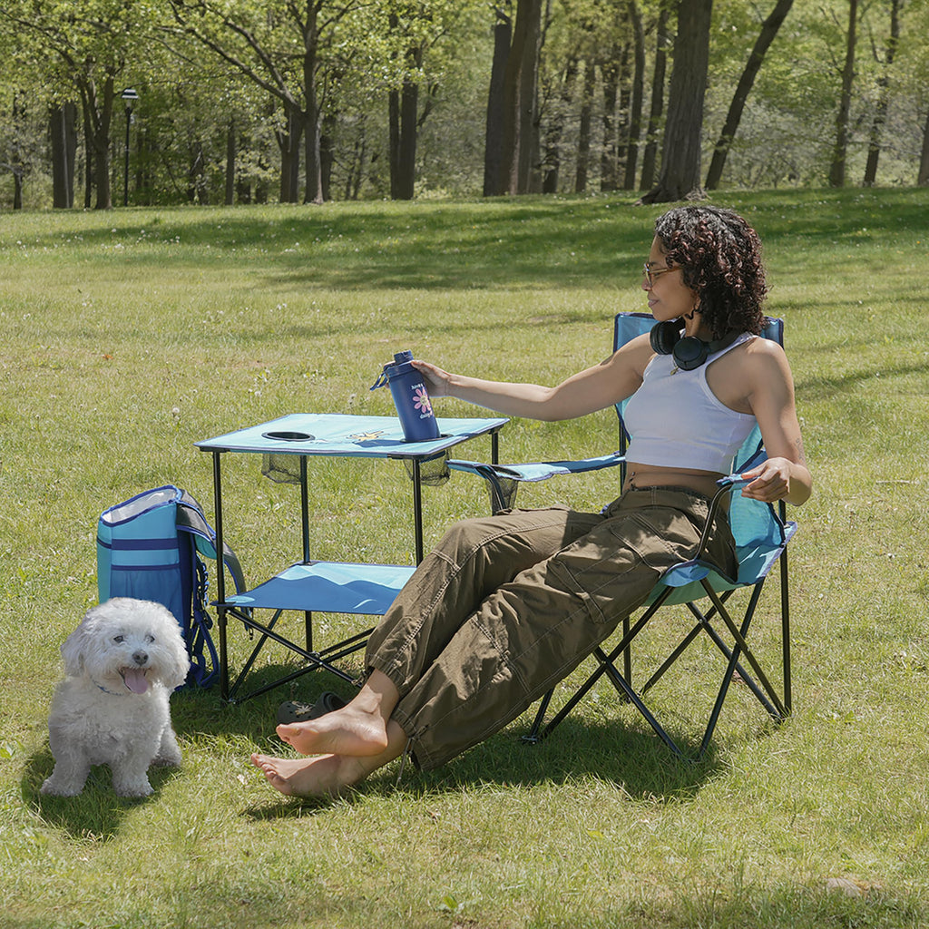 22” Square Compact Outdoor Folding Table with Cup Holders and Carry Bag H24466