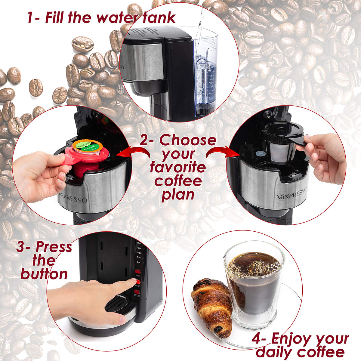Black Single Serve Coffee Maker 30 oz E165288