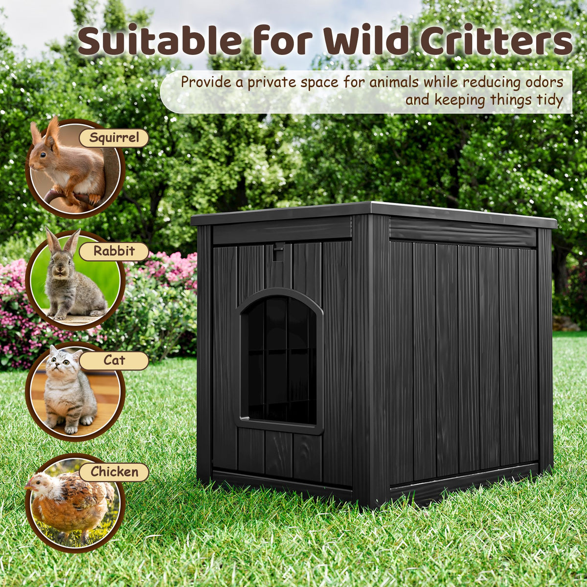 Weatherproof Resin Cat House with Hidden Litter Box T159