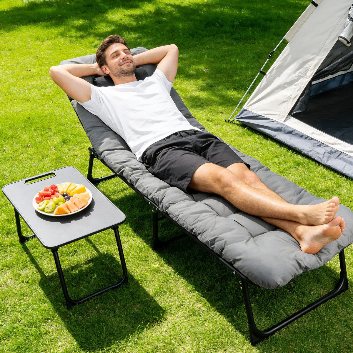 Heavy-Duty Portable Padded Camping Cot Bed with Mattress and Pillow E29625