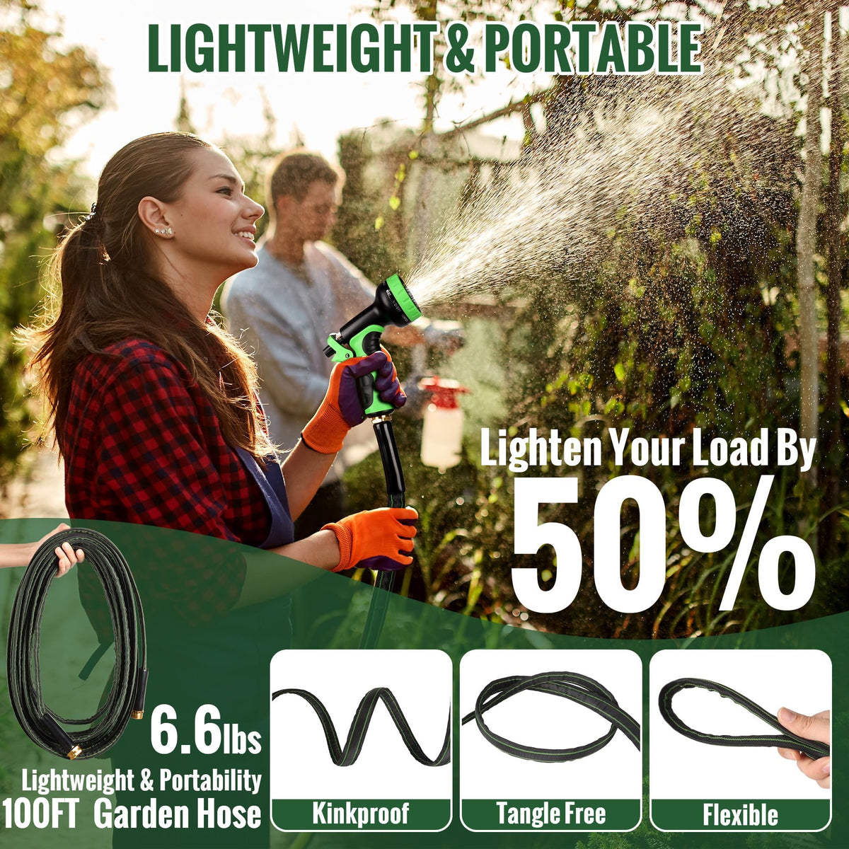 100ft Flexible Non-Expandable Kink-Free Black Fabric Garden Hose L9674