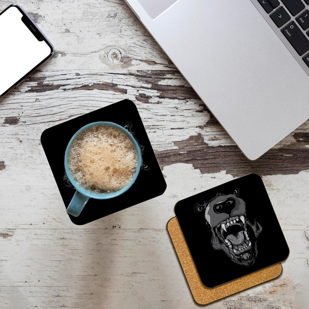 Black Bear Face Set of 4 Coasters J1545