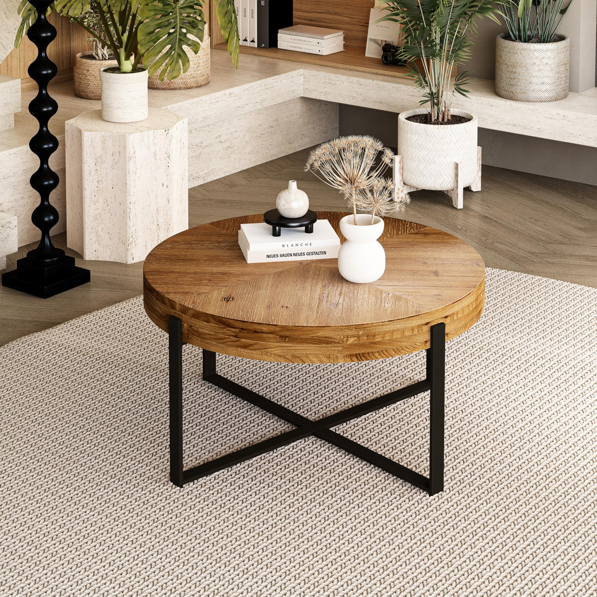 34" Round Coffee Table with Metal Base J802
