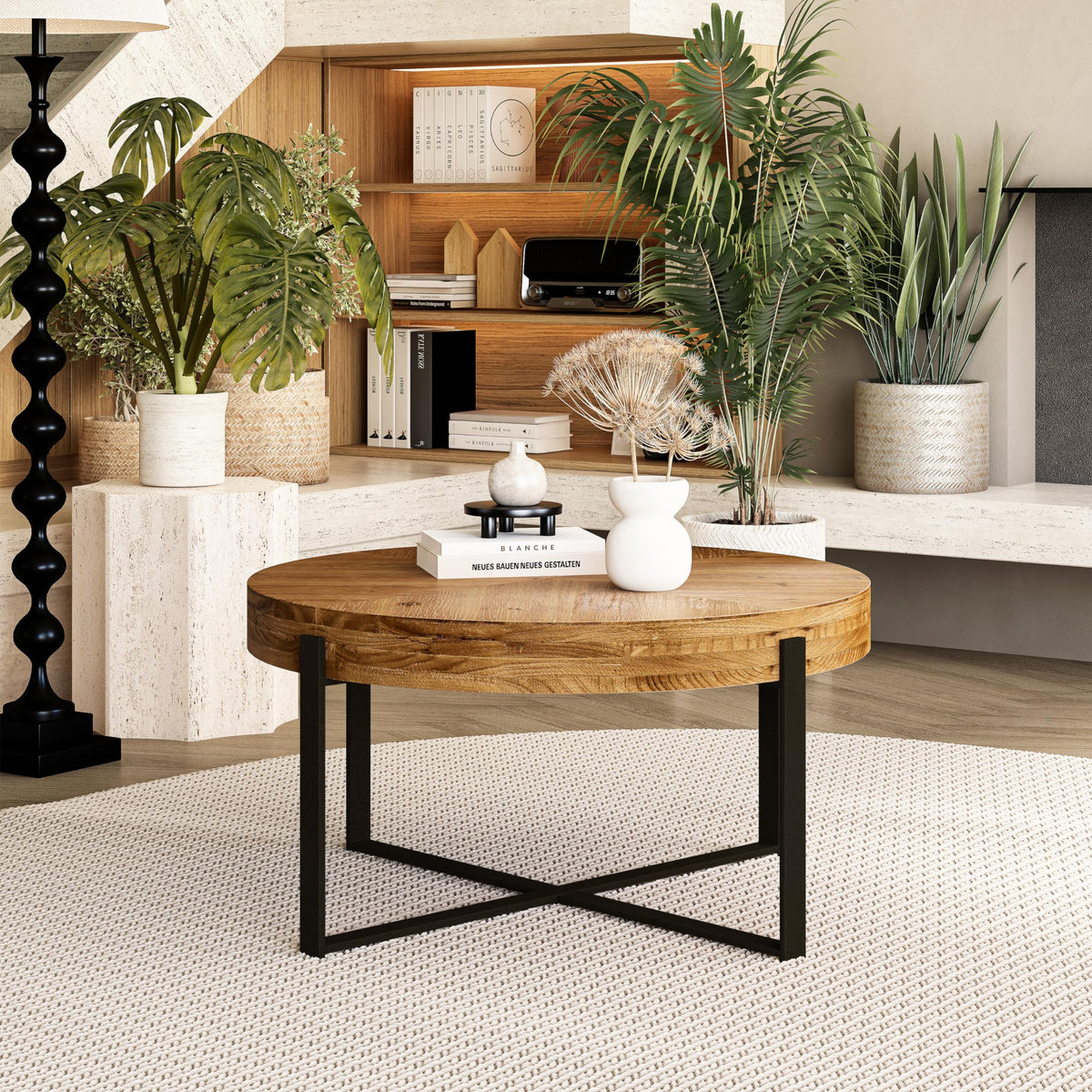 34" Round Coffee Table with Metal Base J802